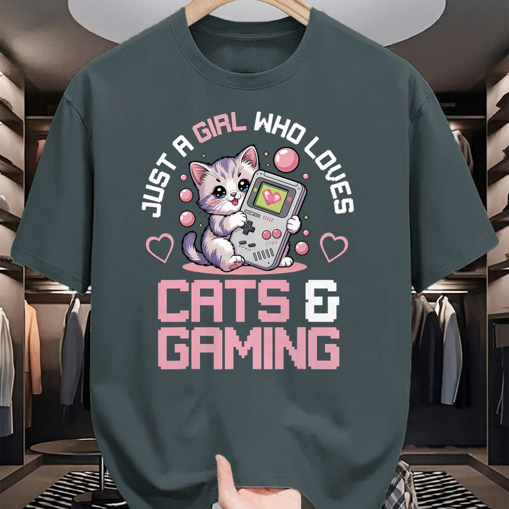 Cat Love Shirt, Funny Cat Lover Gift UnisexT-Shirt/Hoodie/Sweatshirt HLT00 - Just A Girl Who Loves Cats and Gaming Cute Gamer Cat T-Shirt