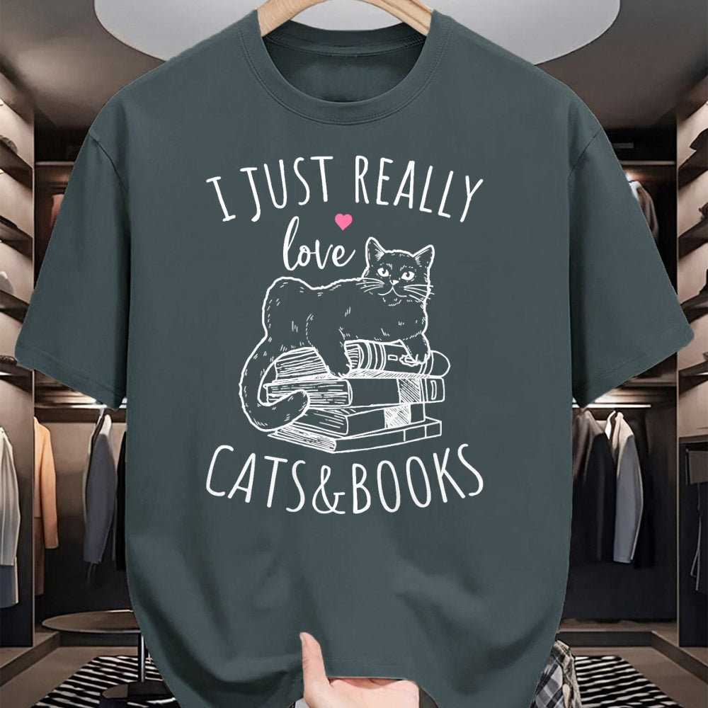Cat Love Shirt, Funny Cat Lover Gift UnisexT-Shirt/Hoodie/Sweatshirt HLT00 - I Just Really Love Reading Books And Cats Funny Cat And book T-Shirt (1)