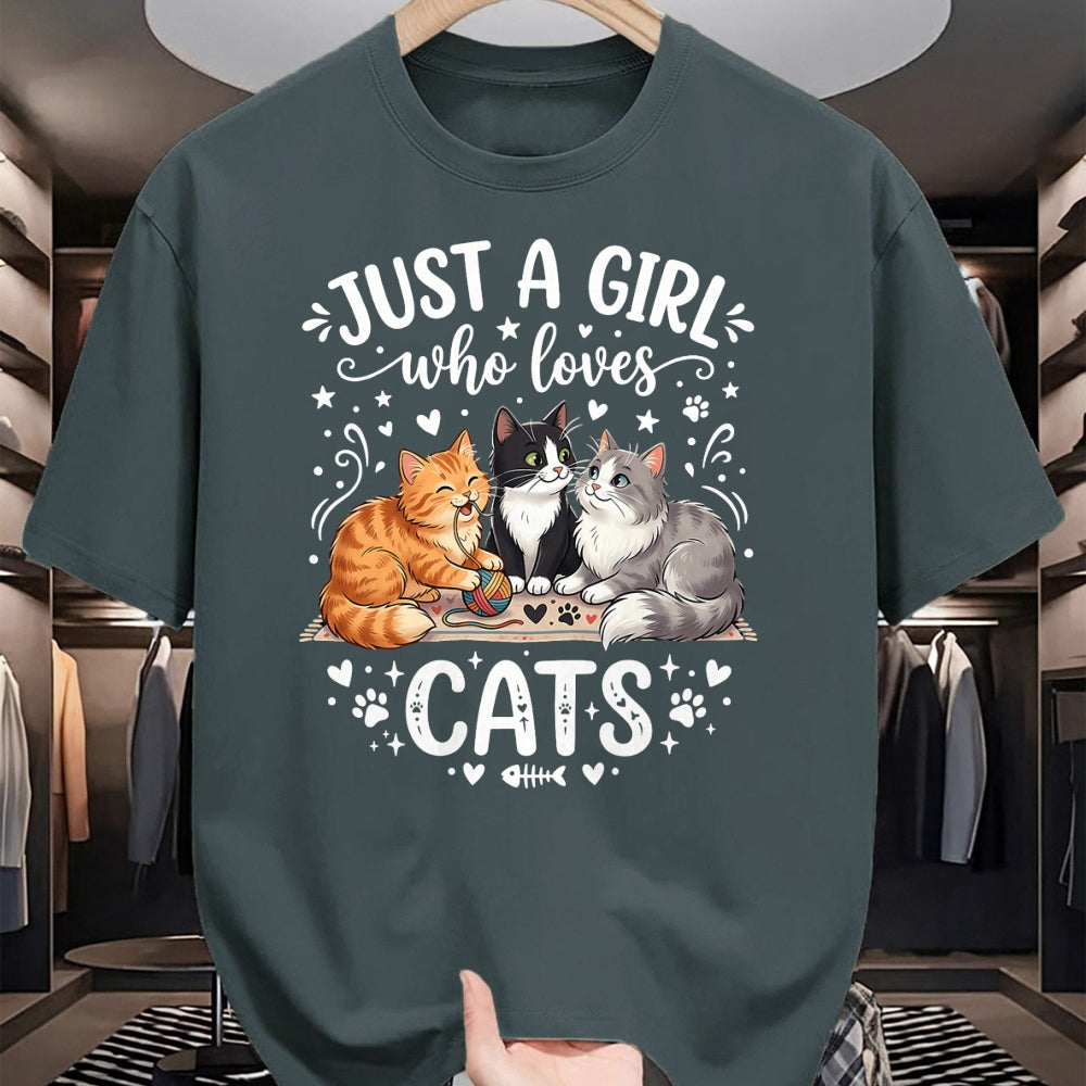 Cat Love Shirt, Funny Cat Lover Gift UnisexT-Shirt/Hoodie/Sweatshirt HLT00 - Just A Girl Who Loves Cats T-Shirt (2)