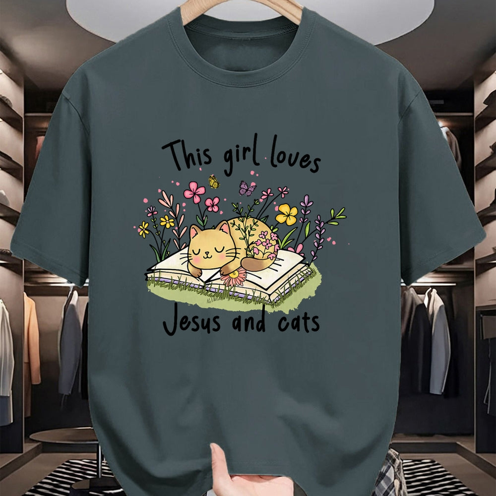 Cat Love Shirt, Funny Cat Lover Gift UnisexT-Shirt/Hoodie/Sweatshirt HLT00 - This Girl Loves Jesus and Cats Cute Christian T-Shirt (1)