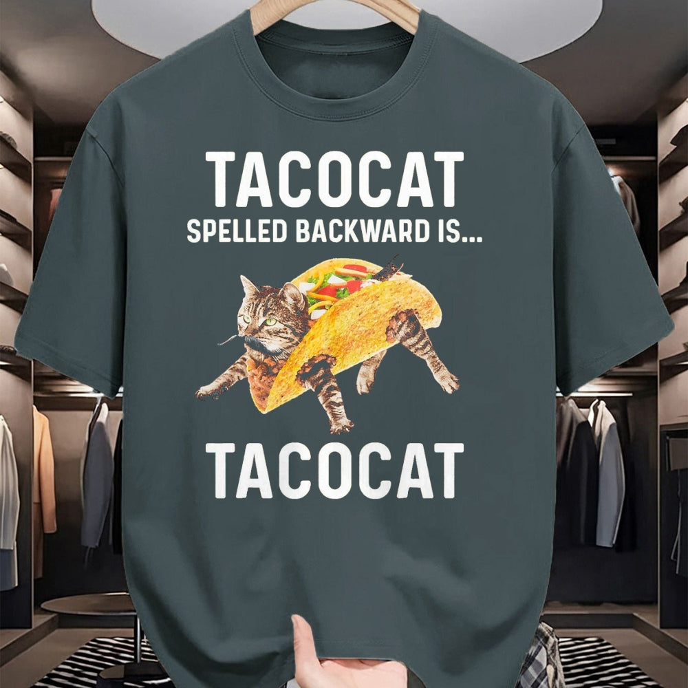 Cat Love Shirt, Funny Cat Lover Gift UnisexT-Shirt/Hoodie/Sweatshirt HLT00 - Tacocat Spelled Backward is Tacocat - Love Cat and Taco T-Shirt, Men, Black, Medium (1)