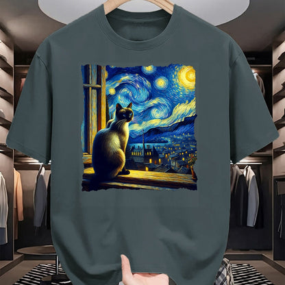 Cat Love Shirt, Funny Cat Lover Gift UnisexT-Shirt/Hoodie/Sweatshirt HLT00 - Cat Siamese Cat Starry Night Siamese T-Shirt