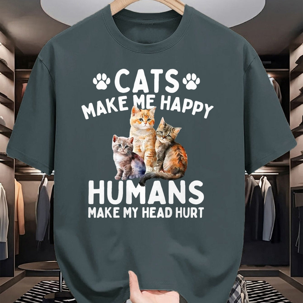 Cat Love Shirt, Funny Cat Lover Gift UnisexT-Shirt/Hoodie/Sweatshirt HLT00 - Cats Make Me Happy Humans Make My Head Hurt - Cat Lover T-Shirt, Men, Black, 3X-Large