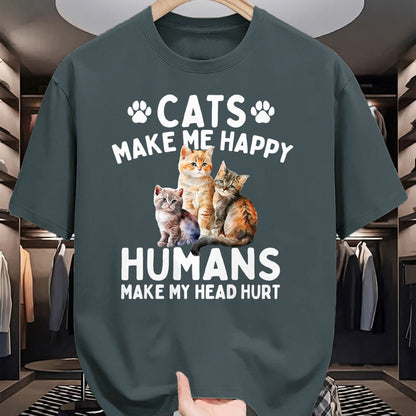 Cat Love Shirt, Funny Cat Lover Gift UnisexT-Shirt/Hoodie/Sweatshirt HLT00 - Cats Make Me Happy Humans Make My Head Hurt - Cat Lover T-Shirt, Men, Black, 3X-Large