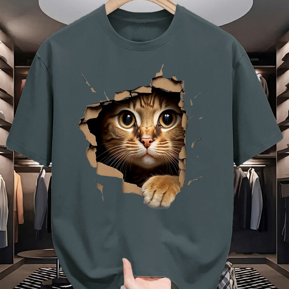 Cat Love Shirt, Funny Cat Lover Gift UnisexT-Shirt/Hoodie/Sweatshirt HLT00 - Cute Kitten Looks from Torn Fabric - Cats T-Shirt, Men, Olive Green, X-Large (1)