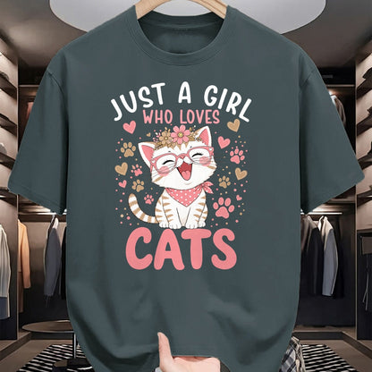 Cat Love Shirt, Funny Cat Lover Gift UnisexT-Shirt/Hoodie/Sweatshirt HLT00 - Just A Girl Who Loves Cats Cute Floral Animals Lover T-Shirt (1)