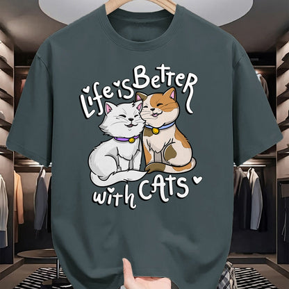 Cat Love Shirt, Funny Cat Lover Gift UnisexT-Shirt/Hoodie/Sweatshirt HLT00 - Valentine_s Cat Lover Life is Better with Cats Mother_s Day T-Shirt Small
