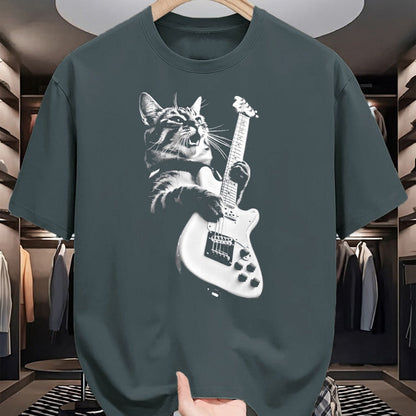Cat Love Shirt, Funny Cat Lover Gift UnisexT-Shirt/Hoodie/Sweatshirt HLT00 - Rock Cat Playing Guitar - Funny Guitar Cat T-Shirt, Men, Heather Blue, Large