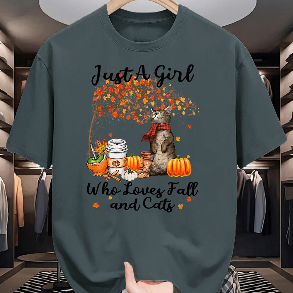 Cat Love Shirt, Funny Cat Lover Gift UnisexT-Shirt/Hoodie/Sweatshirt HLT00 - Tu Just A Girl Who Loves Fall And Cat Costume Thanksgiving T-Shirt