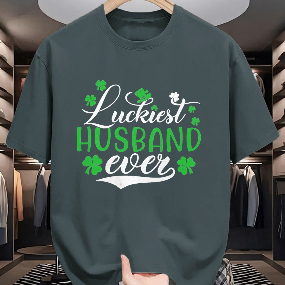 Best Husband Shirt, Wife and Husband Unisex T-Shirt/Hoodie/Sweatshirt HLT00 - Luckiest Husband Ever Shamrock Lucky St Patrick_s Day T-Shirt, Men, Black, Small