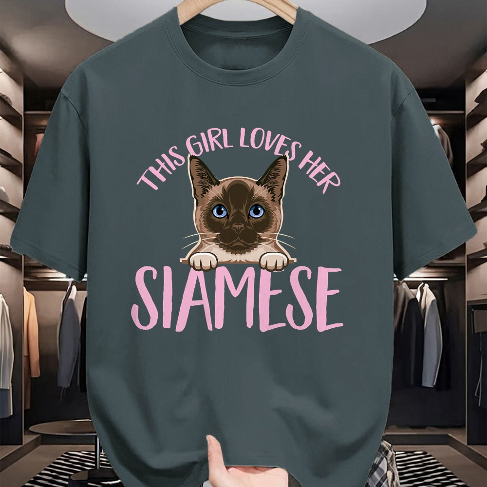 Cat Love Shirt, Funny Cat Lover Gift UnisexT-Shirt/Hoodie/Sweatshirt HLT00 - Siamese Cat This Girl Loves Her Siamese Cat T-Shirt