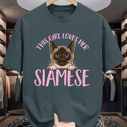 Cat Love Shirt, Funny Cat Lover Gift UnisexT-Shirt/Hoodie/Sweatshirt HLT00 - Siamese Cat This Girl Loves Her Siamese Cat T-Shirt