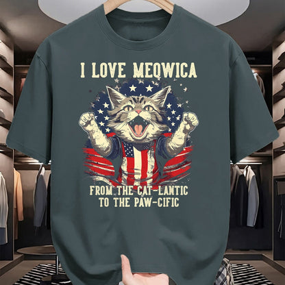 Cat Love Shirt, Funny Cat Lover Gift UnisexT-Shirt/Hoodie/Sweatshirt HLT00 - 4th July Cat Lover, I Love Meowica Patriotic Funny Happy Cat T-Shirt