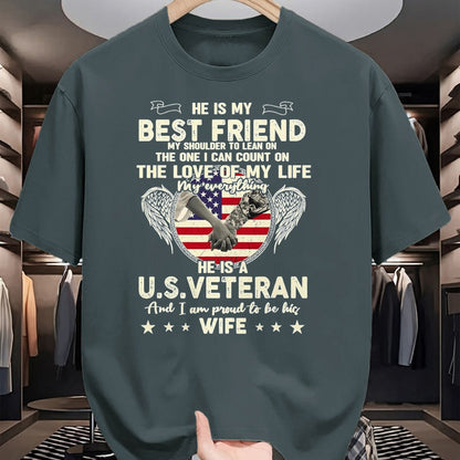Best Husband Shirt, Wife and Husband Unisex T-Shirt/Hoodie/Sweatshirt HLT00 - Proud U.S. Veteran Wife Love & Support T-Shirt, Men, Black, 3X-Large