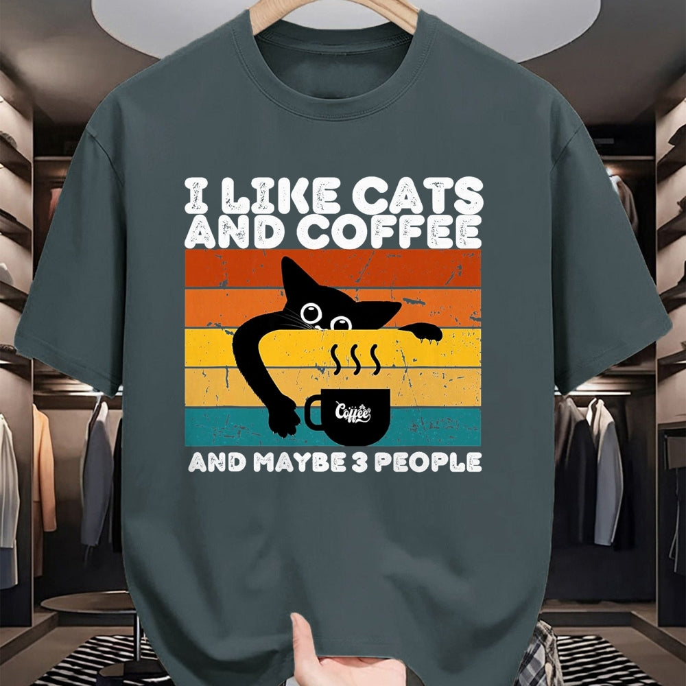 Cat Love Shirt, Funny Cat Lover Gift UnisexT-Shirt/Hoodie/Sweatshirt HLT00 - I Like Cats and Coffee and Maybe 3 People Funny Love Cats T-Shirt, Men, Black, 3X-Large