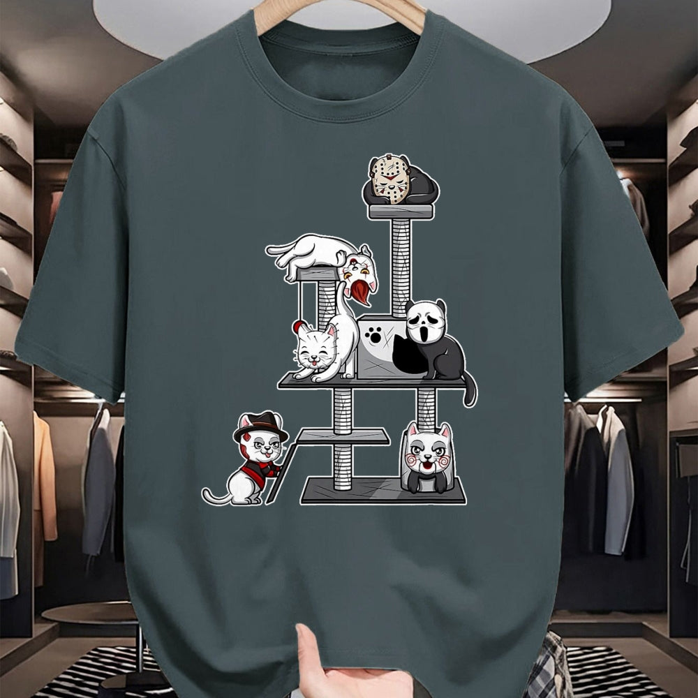 Cat Love Shirt, Funny Cat Lover Gift UnisexT-Shirt/Hoodie/Sweatshirt HLT00 - Funny Horror Movie Cats Playing On Cat Tree T-Shirt, Men, Black, XX-Large