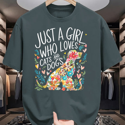 Cat Love Shirt, Funny Cat Lover Gift UnisexT-Shirt/Hoodie/Sweatshirt HLT00 - Just a Girl who Loves Cats and Dogs T-Shirt