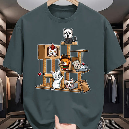 Cat Love Shirt, Funny Cat Lover Gift UnisexT-Shirt/Hoodie/Sweatshirt HLT00 - Funny Horror Movie Kitten Playing On Cat Tree T-Shirt