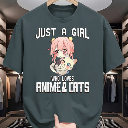 Cat Love Shirt, Funny Cat Lover Gift UnisexT-Shirt/Hoodie/Sweatshirt HLT00 - Just a Girl who Loves Anime and Cats Lover for Teen T-Shirt