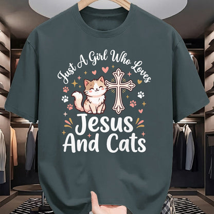 Cat Love Shirt, Funny Cat Lover Gift UnisexT-Shirt/Hoodie/Sweatshirt HLT00 - Just A Girl Who Loves Jesus and Cats T-Shirt