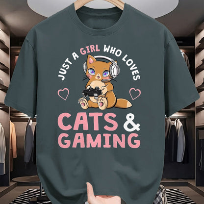 Cat Love Shirt, Funny Cat Lover Gift UnisexT-Shirt/Hoodie/Sweatshirt HLT00 - Just A Girl Who Loves Cats and Gaming Cute Gamer Cat T-Shirt, Men, Black, X-Large