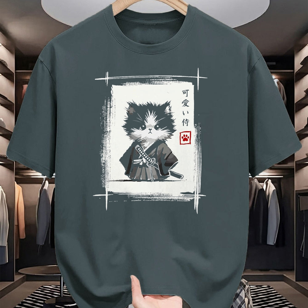 Cat Love Shirt, Funny Cat Lover Gift UnisexT-Shirt/Hoodie/Sweatshirt HLT00 - Samurai Cat Japanese Art Sumi-e Novelty Kawaii Funny Cat T-Shirt, Men, Black, Large