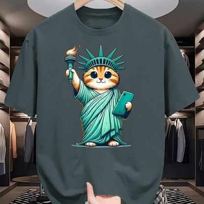 Cat Love Shirt, Funny Cat Lover Gift UnisexT-Shirt/Hoodie/Sweatshirt HLT00 - Cute Kawaii Cat Statue of Liberty I Love New York NYC T-Shirt (1)