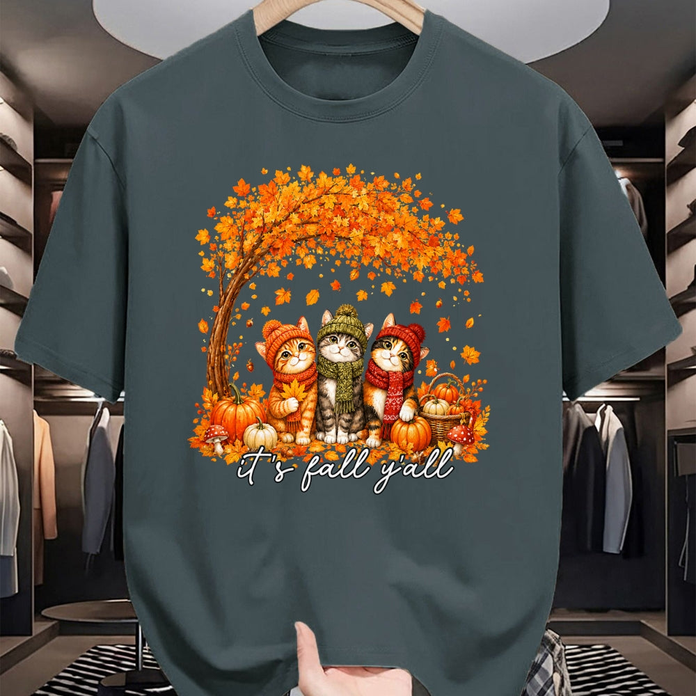 Cat Love Shirt, Funny Cat Lover Gift UnisexT-Shirt/Hoodie/Sweatshirt HLT00 - It_s Fall Y_all Cat Leaf Fall Tree Hello Autumn Thanksgiving T-Shirt