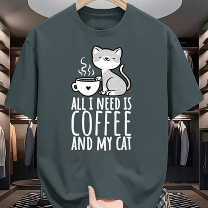 Cat Love Shirt, Funny Cat Lover Gift UnisexT-Shirt/Hoodie/Sweatshirt HLT00 - All I Need is Coffee and My Cat, Coffee Men and Women T-Shirt