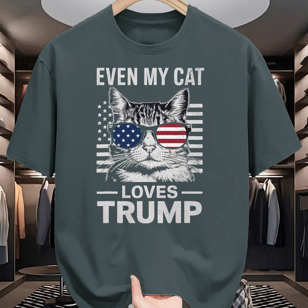 Cat Love Shirt, Funny Cat Lover Gift UnisexT-Shirt/Hoodie/Sweatshirt HLT00 - Cat Sunglasses USA Flag Even My Cat Loves Trump T-Shirt