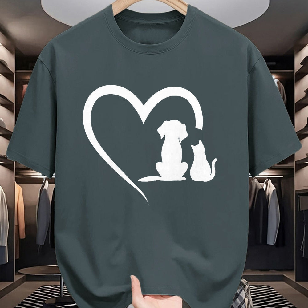 Cat Love Shirt, Funny Cat Lover Gift UnisexT-Shirt/Hoodie/Sweatshirt HLT00 - Dog Puppy and Baby Cat Heart - Animal Dog & Cat Heart T-Shirt, Men, Black, 3X-Large