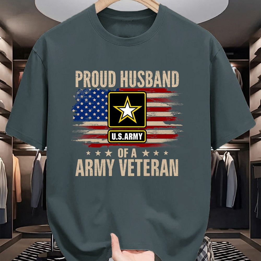 Best Husband Shirt, Wife and Husband Unisex T-Shirt/Hoodie/Sweatshirt HLT00 - Vintage Proud Husband Of A Army Veteran With American Flag T-Shirt