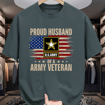 Best Husband Shirt, Wife and Husband Unisex T-Shirt/Hoodie/Sweatshirt HLT00 - Vintage Proud Husband Of A Army Veteran With American Flag T-Shirt