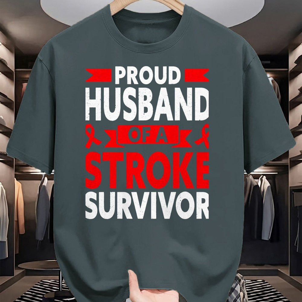 Best Husband Shirt, Wife and Husband Unisex T-Shirt/Hoodie/Sweatshirt HLT00 - Proud Husband of A Stroke Survivor Red Ribbon Support T-Shirt, Men, Heather Blue, 4X-Large