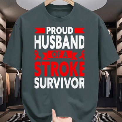 Best Husband Shirt, Wife and Husband Unisex T-Shirt/Hoodie/Sweatshirt HLT00 - Proud Husband of A Stroke Survivor Red Ribbon Support T-Shirt, Men, Heather Blue, 4X-Large