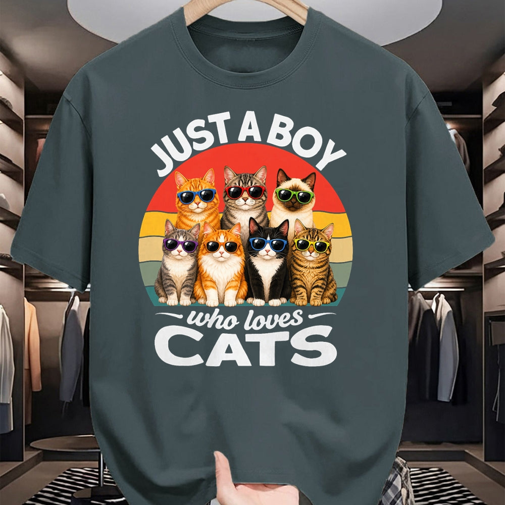 Cat Love Shirt, Funny Cat Lover Gift UnisexT-Shirt/Hoodie/Sweatshirt HLT00 - Just A Boy Who Loves Cats Funny Boys Kids Pets Lovers T-Shirt