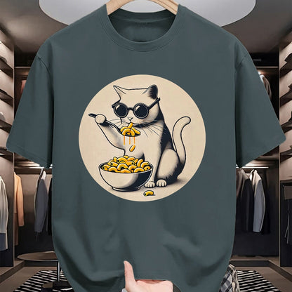 Cat Love Shirt, Funny Cat Lover Gift UnisexT-Shirt/Hoodie/Sweatshirt HLT00 - Cat Eating Mac and Cheese Men Women Girls Kids T-Shirt
