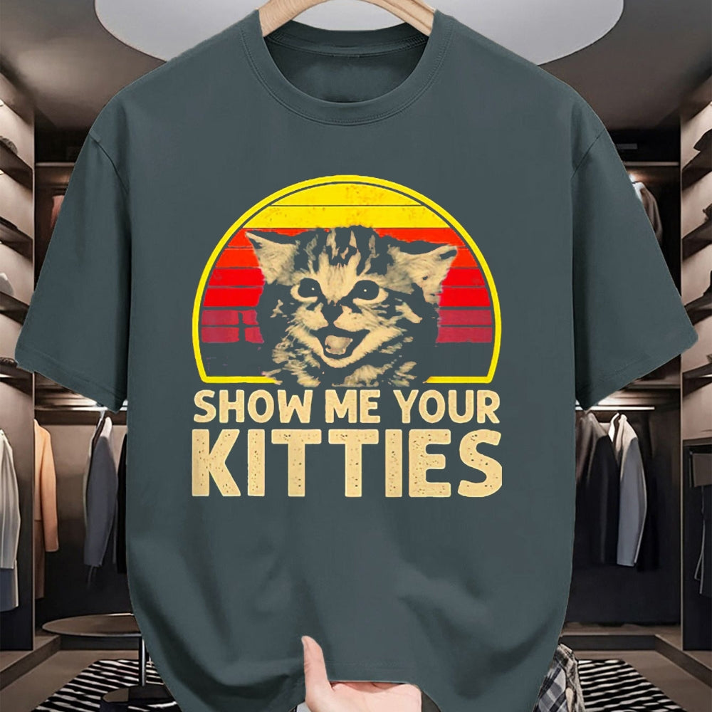 Cat Love Shirt, Funny Cat Lover Gift UnisexT-Shirt/Hoodie/Sweatshirt HLT00 - Show me Your Kitties Cat Lover Retro Vintage Sunset T-Shirt, Men, Black, 3X-Large