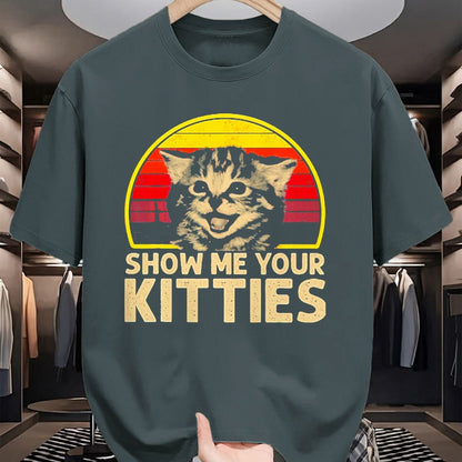 Cat Love Shirt, Funny Cat Lover Gift UnisexT-Shirt/Hoodie/Sweatshirt HLT00 - Show me Your Kitties Cat Lover Retro Vintage Sunset T-Shirt, Men, Black, 3X-Large