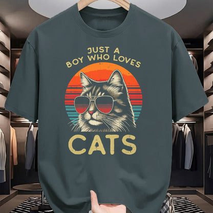 Cat Love Shirt, Funny Cat Lover Gift UnisexT-Shirt/Hoodie/Sweatshirt HLT00 - Just Boy Who Loves Cats Retro Kitten Kitty Boys Kids Men T-Shirt