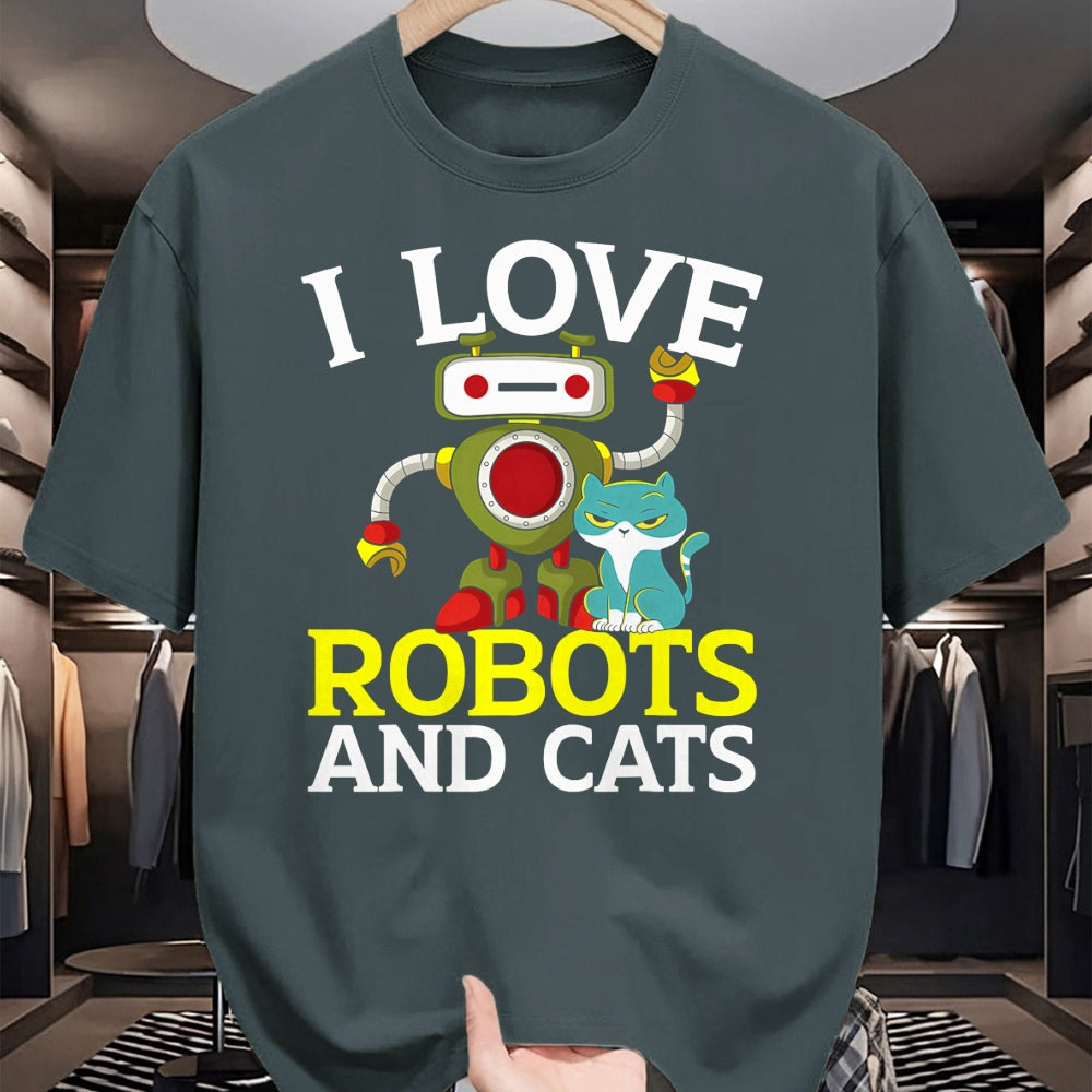 Cat Love Shirt, Funny Cat Lover Gift UnisexT-Shirt/Hoodie/Sweatshirt HLT00 - I Love Robots and Cats Lover Robotics Engineer Engineering T-Shirt