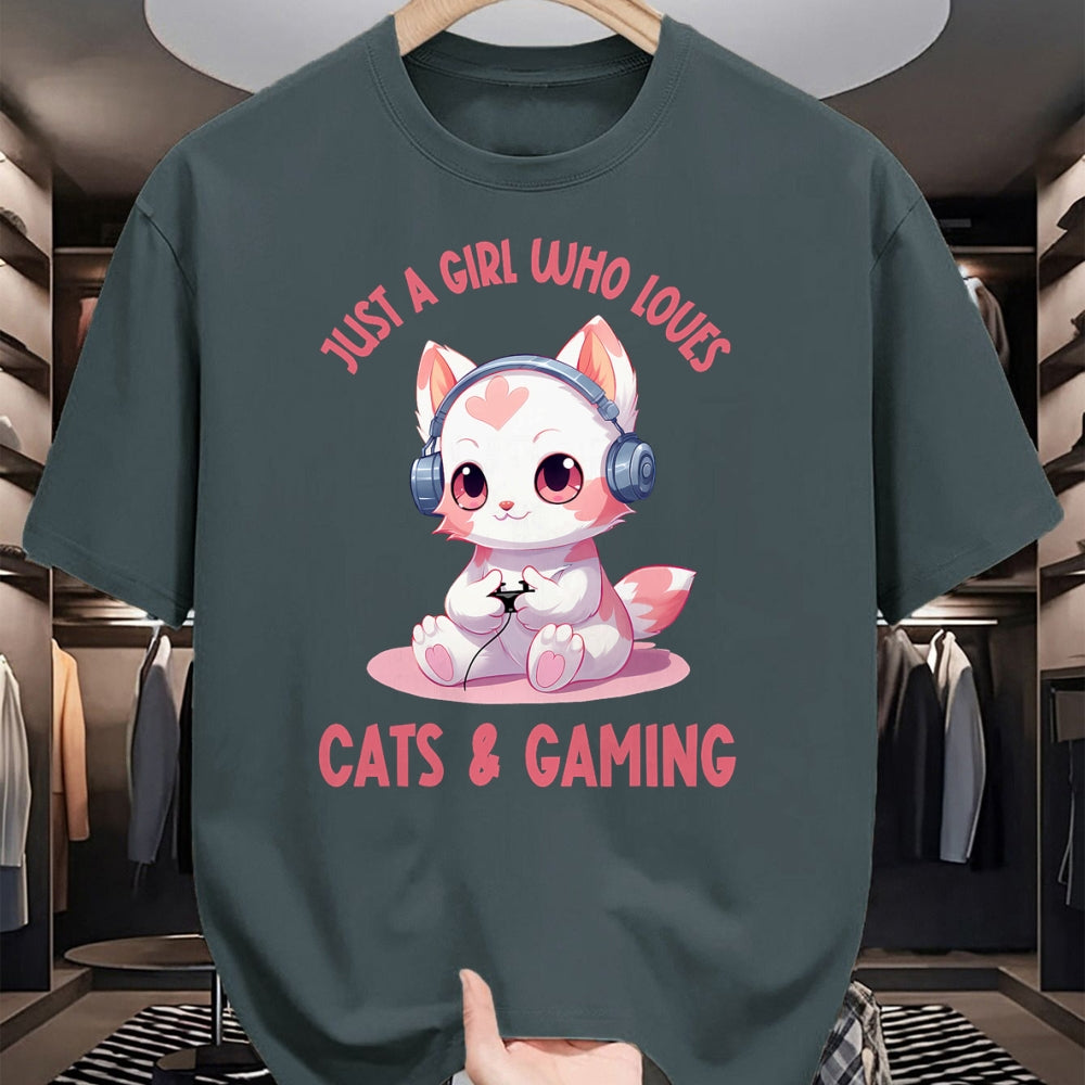 Cat Love Shirt, Funny Cat Lover Gift UnisexT-Shirt/Hoodie/Sweatshirt HLT00 - Just a Girl Who Loves Cats and Gaming Cute Kawaii Kitten T-Shirt