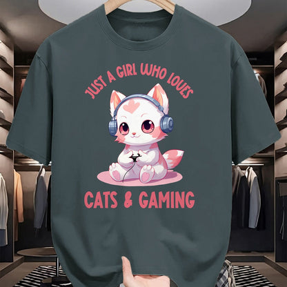 Cat Love Shirt, Funny Cat Lover Gift UnisexT-Shirt/Hoodie/Sweatshirt HLT00 - Just a Girl Who Loves Cats and Gaming Cute Kawaii Kitten T-Shirt