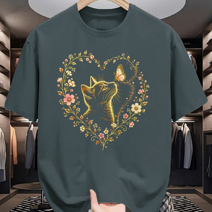Cat Love Shirt, Funny Cat Lover Gift UnisexT-Shirt/Hoodie/Sweatshirt HLT00 - Butterfly Cat Floral Heart Cute Magical Art Aesthetic Design T-Shirt