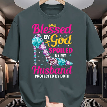 Best Husband Shirt, Wife and Husband Unisex T-Shirt/Hoodie/Sweatshirt HLT00 - Christian Wife Jesus Blessed by God Spoiled by My Husband T-Shirt