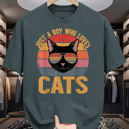 Cat Love Shirt, Funny Cat Lover Gift UnisexT-Shirt/Hoodie/Sweatshirt HLT00 - Just A Boy Who Loves Cats Retro Cat Lover Boys Kids T-Shirt, Youth, Black, Small
