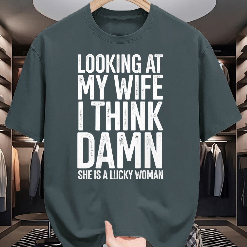 Best Husband Shirt, Wife and Husband Unisex T-Shirt/Hoodie/Sweatshirt HLT00 - My Wife Is A Lucky Woman Wife Themed Gift Husbands Gift T-Shirt