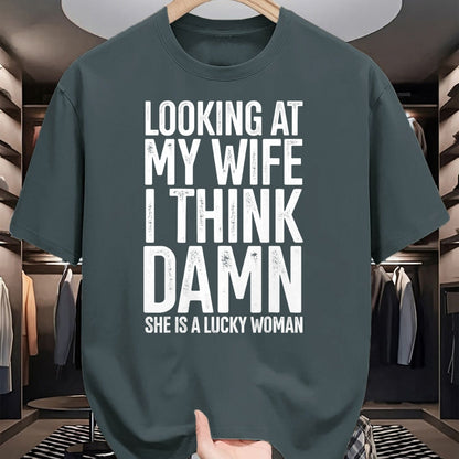 Best Husband Shirt, Wife and Husband Unisex T-Shirt/Hoodie/Sweatshirt HLT00 - My Wife Is A Lucky Woman Wife Themed Gift Husbands Gift T-Shirt