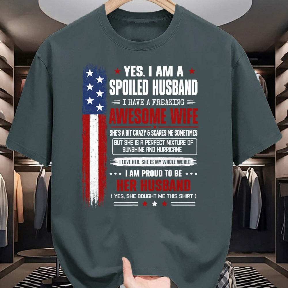 Best Husband Shirt, Wife and Husband Unisex T-Shirt/Hoodie/Sweatshirt HLT00 - Yes I_m a Spoiled Husband I Have an Awesome Wife USA Flag T-Shirt