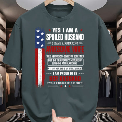 Best Husband Shirt, Wife and Husband Unisex T-Shirt/Hoodie/Sweatshirt HLT00 - Yes I_m a Spoiled Husband I Have an Awesome Wife USA Flag T-Shirt